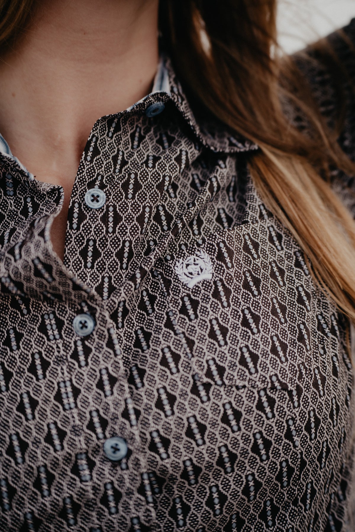 'Brooklyn' Brown & Powder Blue Women's CINCH Shirt (1 XS & 1 XXL)