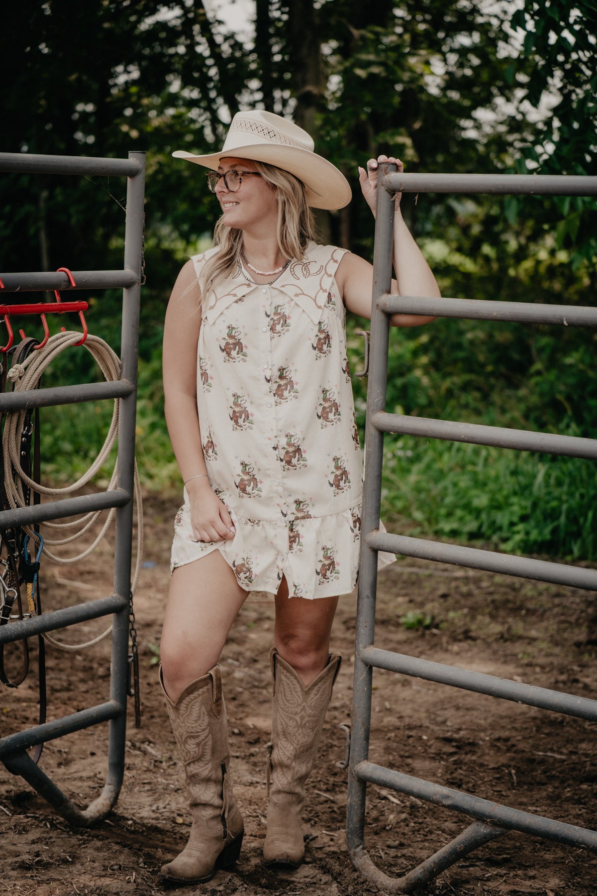 'Texie' Embroidered Cowboy Sleeveless Mini Dress by Howdy Hanny