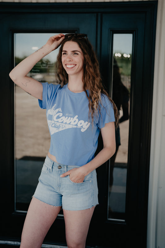 'Cowboy Club' Women's Indigo Blue Ariat Boxy Cropped T-Shirt (XS - XXL)