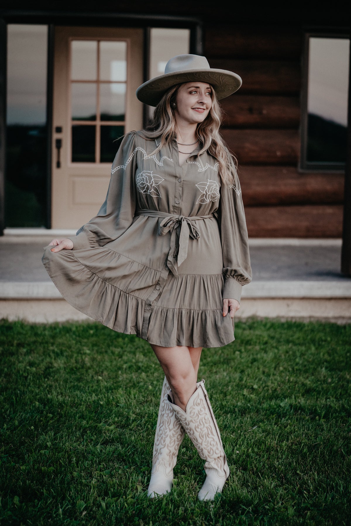 'Jovie' Long Puff Sleeve Embroidered Dress (S-L)