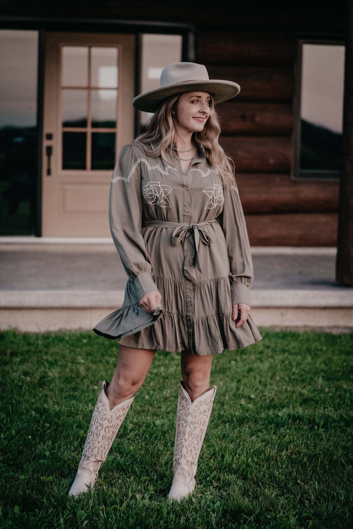 'Jovie' Long Puff Sleeve Embroidered Dress (S-L)