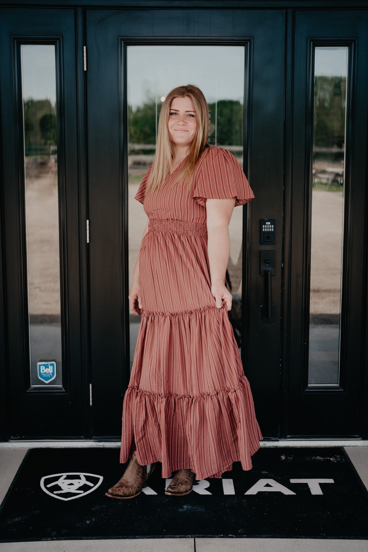 'Terra Rose' V-Neck Clay Stripe Maxi Dress (S-XXL)