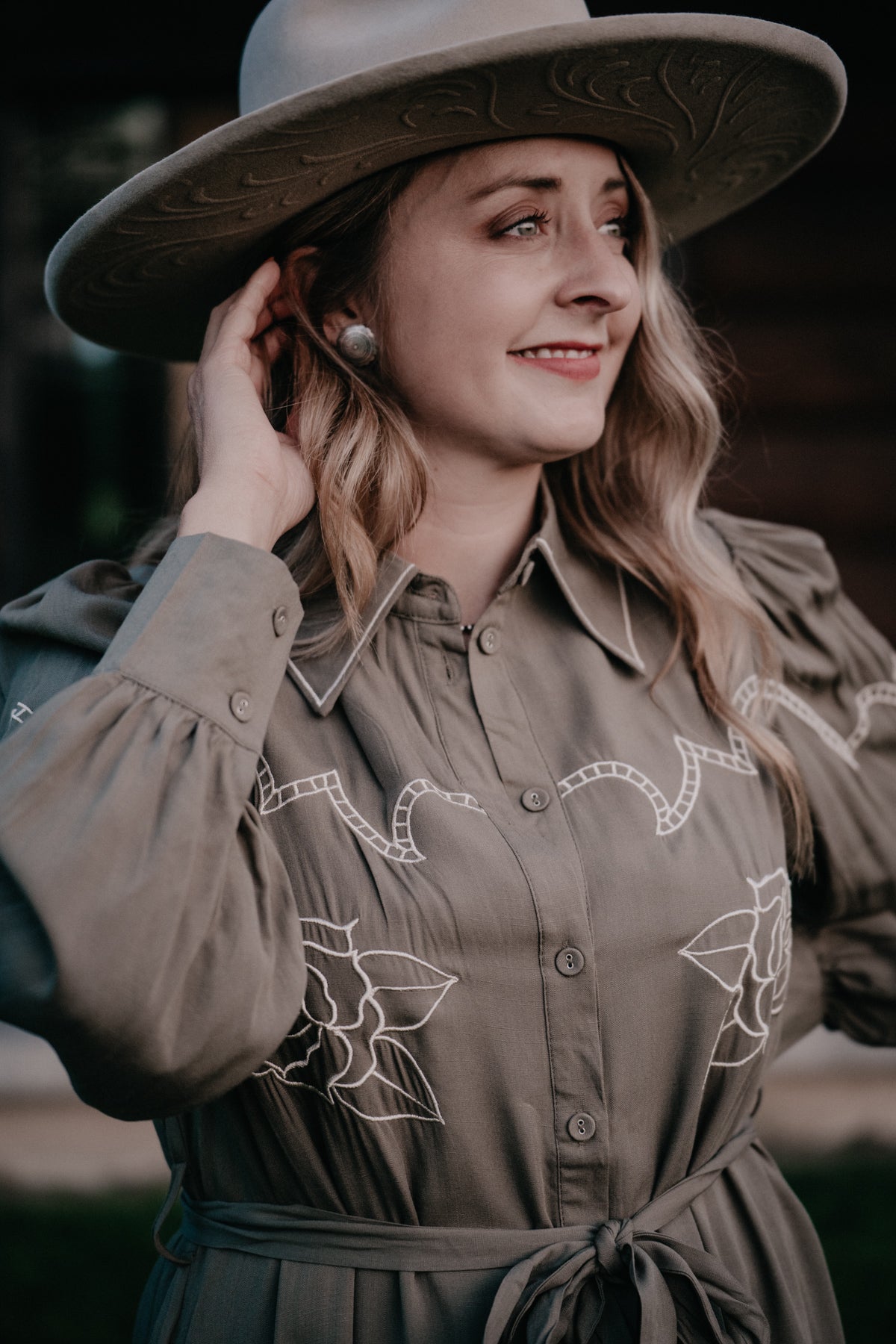 'Jovie' Long Puff Sleeve Embroidered Dress (S-L)