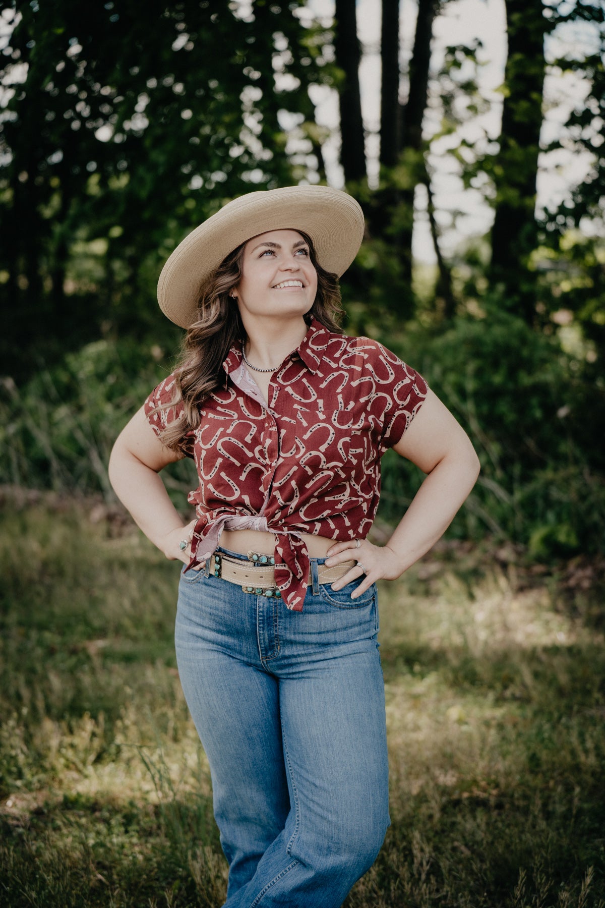 'Wyatt' Rust Horseshoe Short Sleeve Collared Shirt (L Only)
