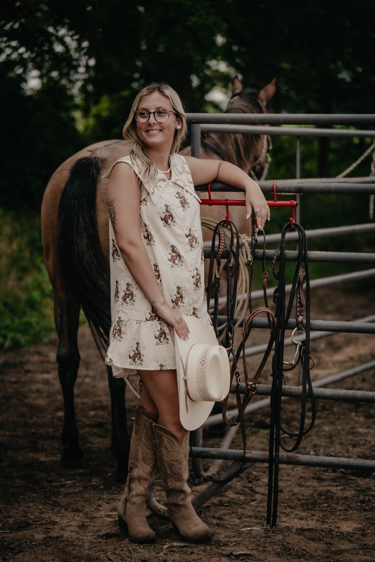 'Texie' Embroidered Cowboy Sleeveless Mini Dress by Howdy Hanny