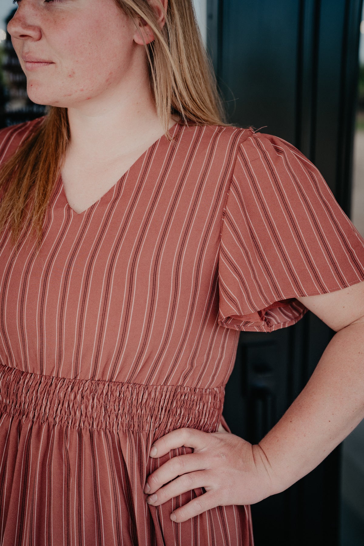 'Terra Rose' V-Neck Clay Stripe Maxi Dress (S-XXL)