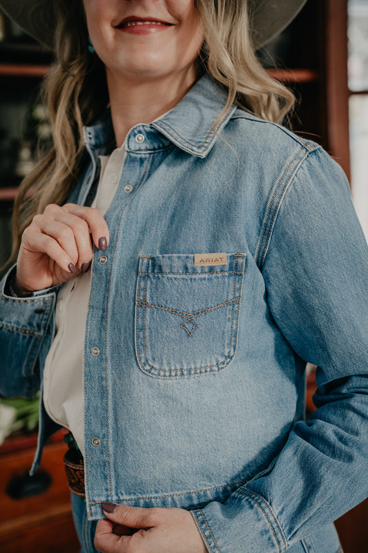 'Nicola' Women's Ariat Cropped Long Sleeve Denim Top (XS-XXL)