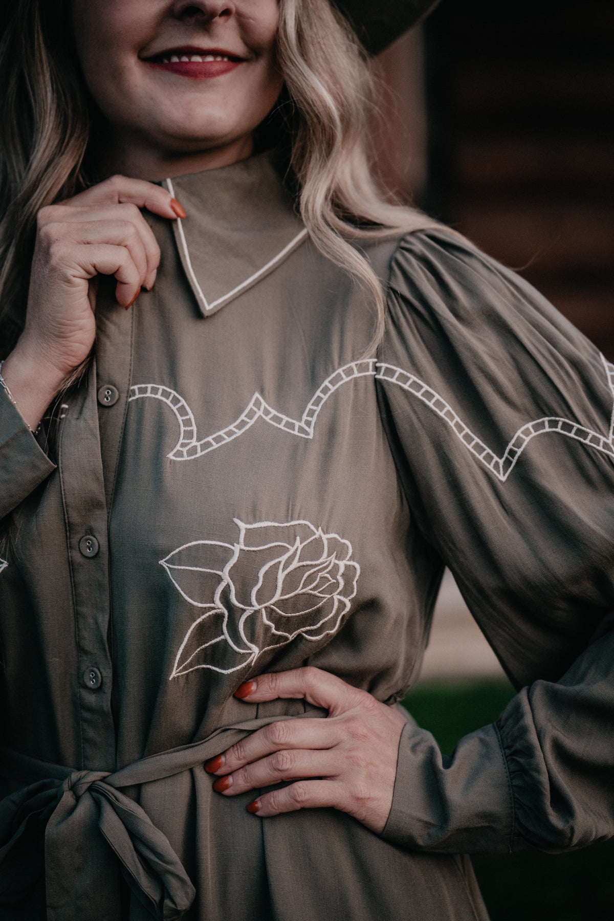 'Jovie' Long Puff Sleeve Embroidered Dress (S-L)