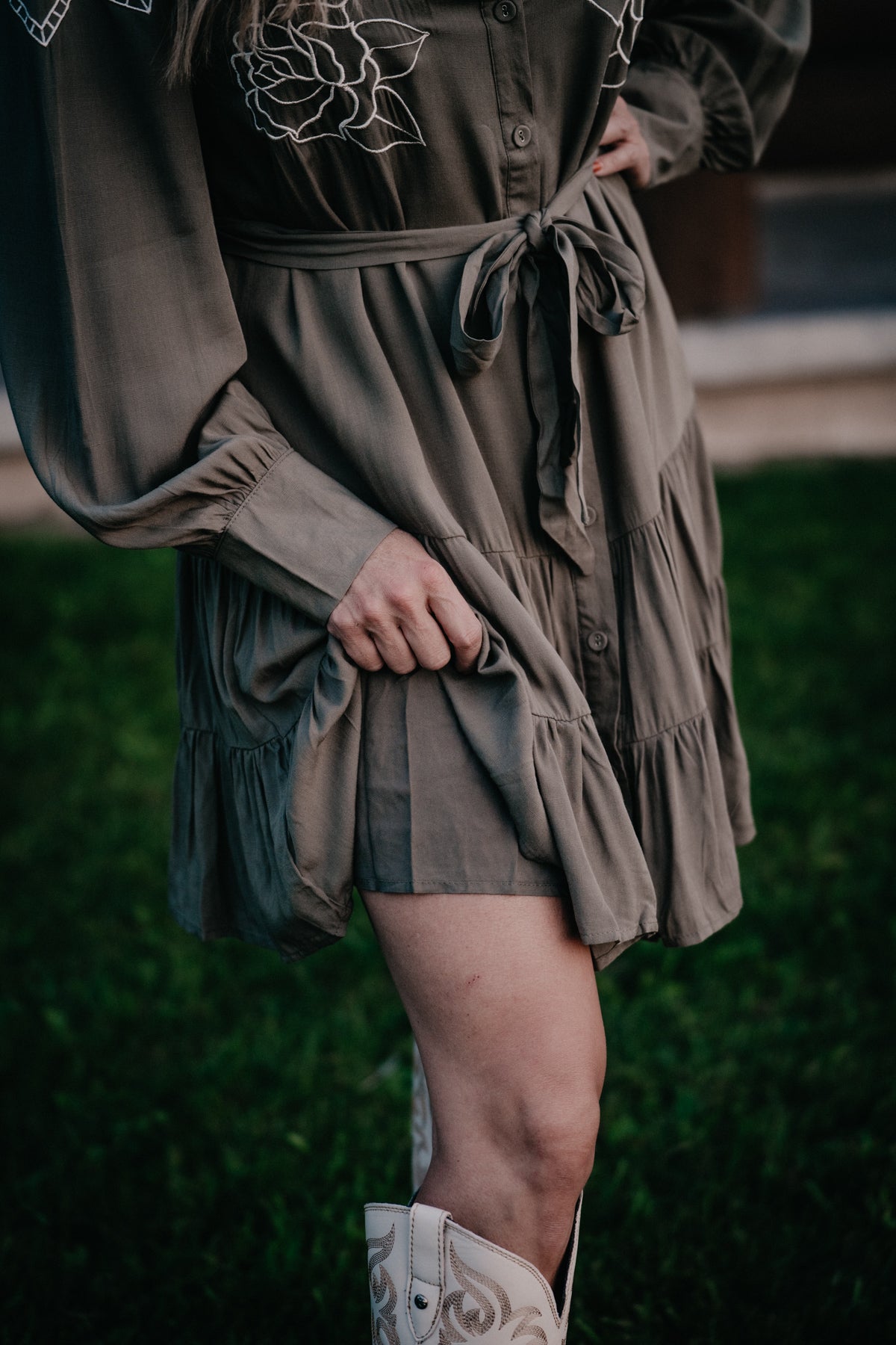 'Jovie' Long Puff Sleeve Embroidered Dress (S-L)