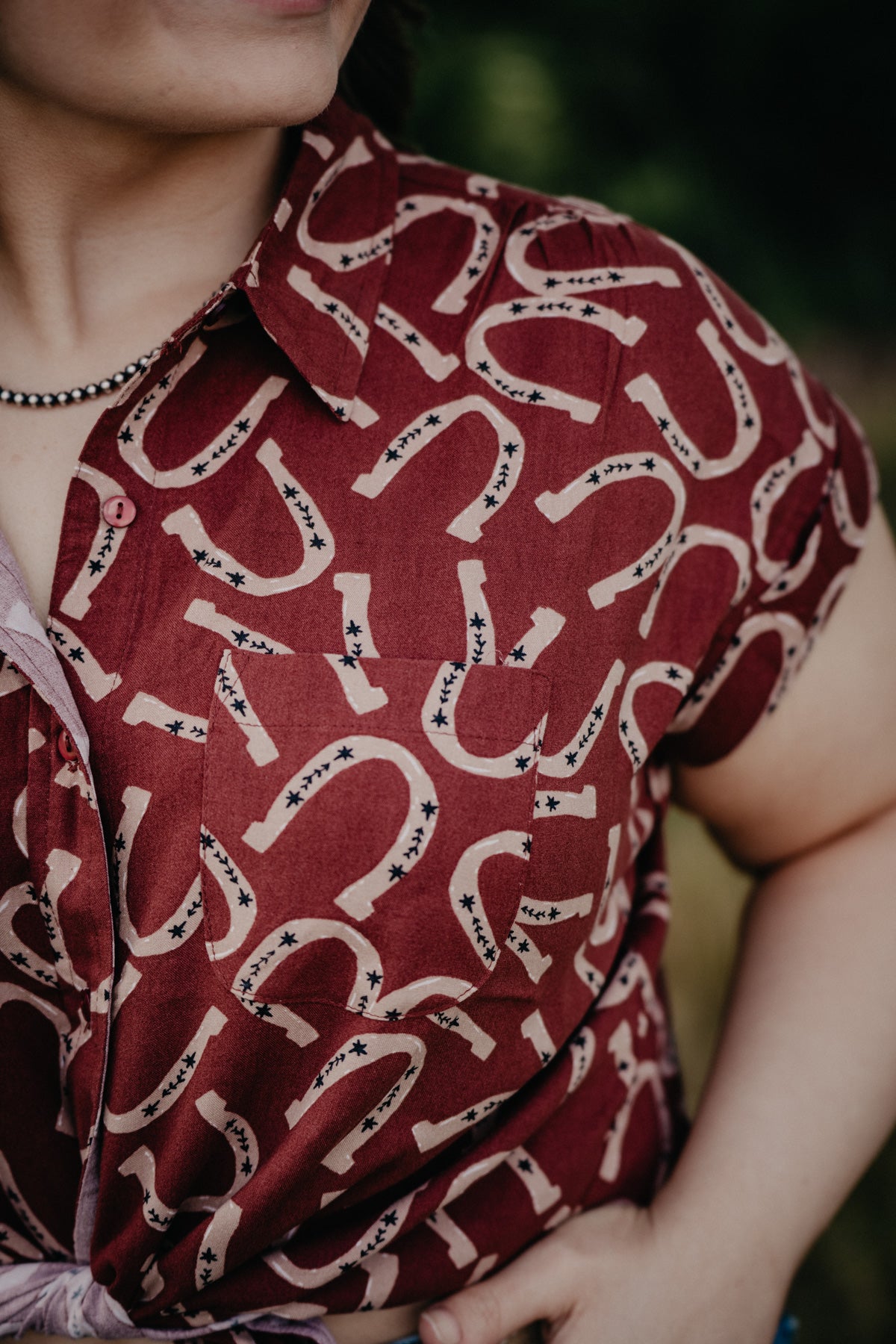 'Wyatt' Rust Horseshoe Short Sleeve Collared Shirt (L Only)