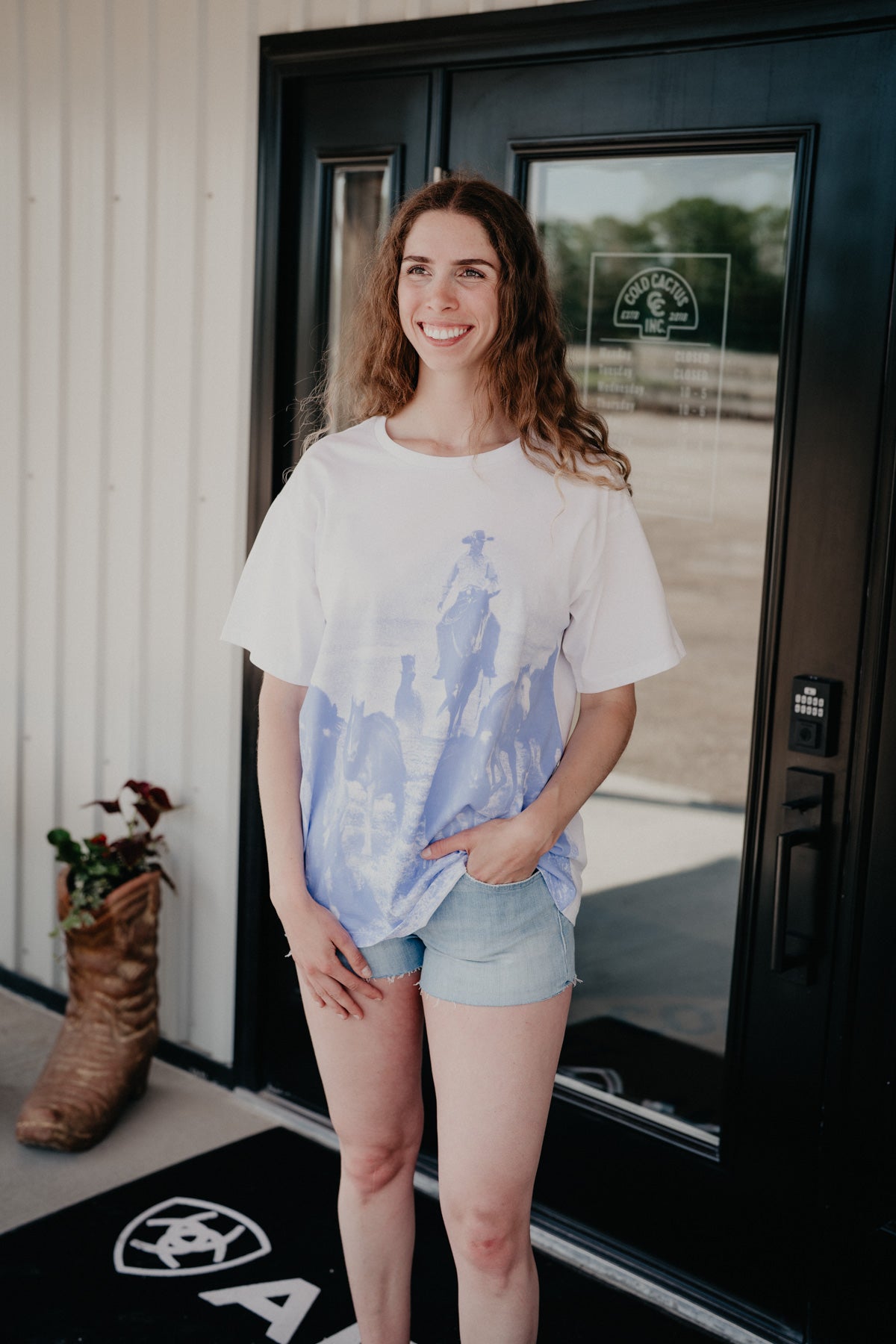 'Rounders' Women's Wrangler Oversized White Tee (XS-XXL)