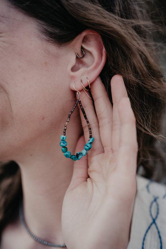 Turquoise Nugget & Shell Teardrop Earrings
