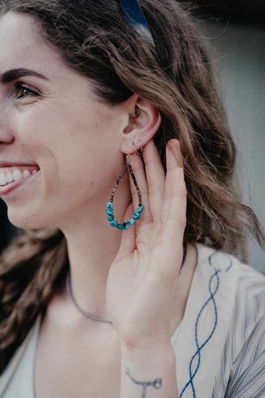 Turquoise Nugget & Shell Teardrop Earrings