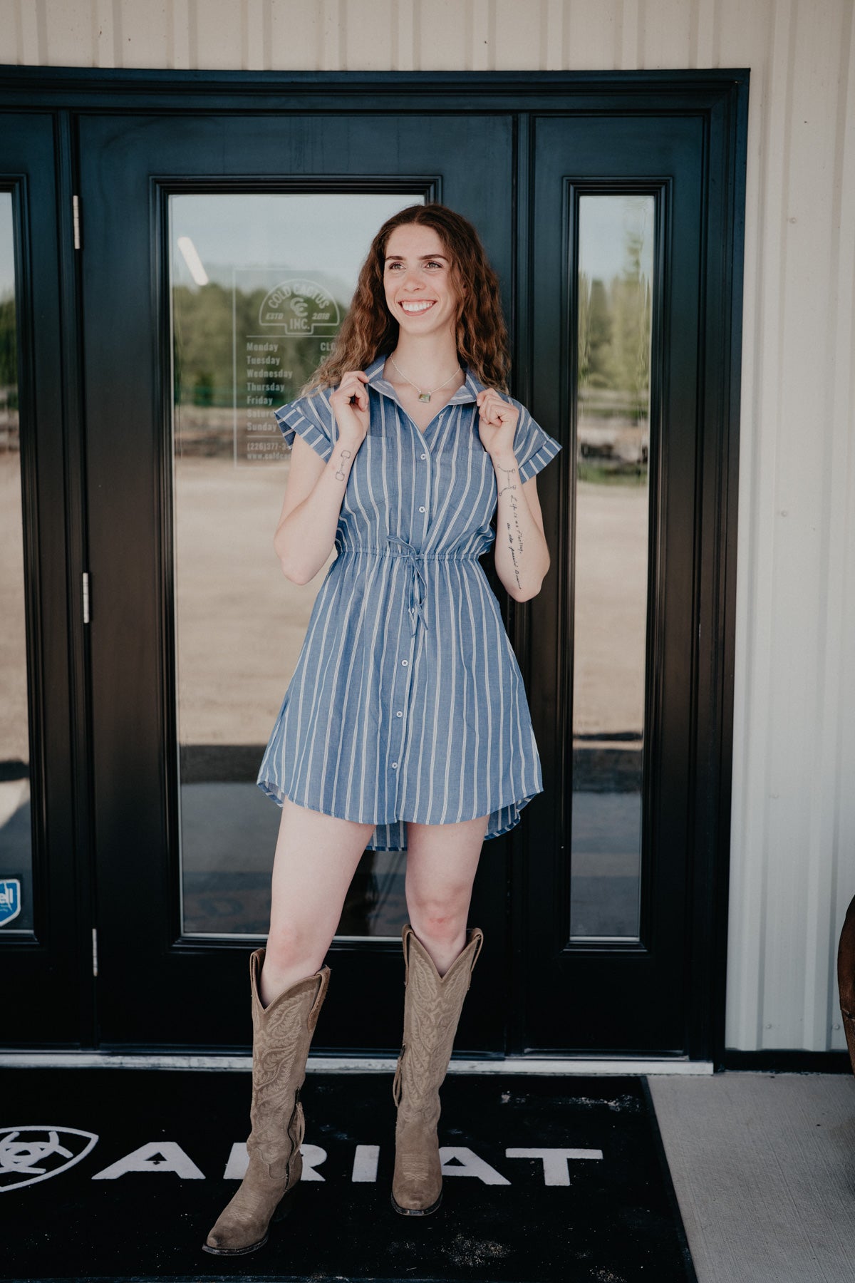 'Carla' Blue/White Striped Shirt Dress (S - XL)