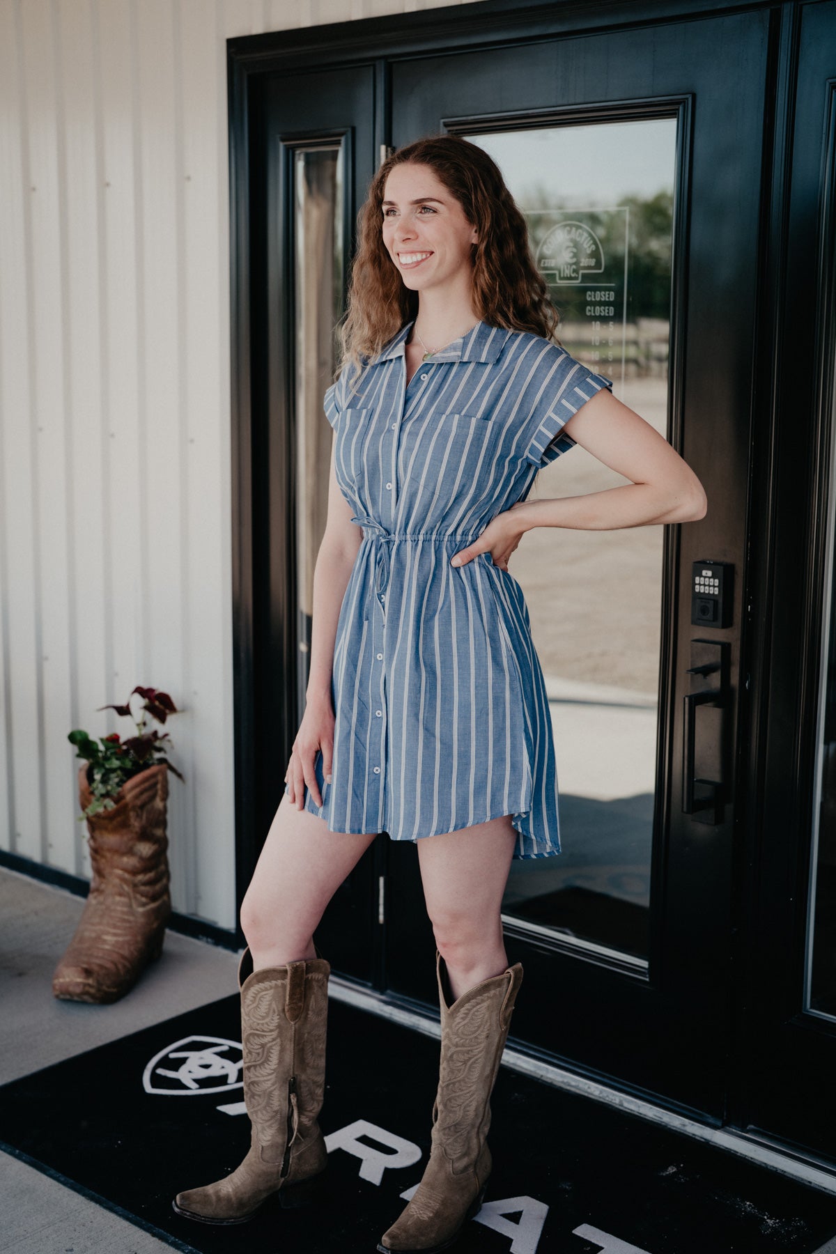 'Carla' Blue/White Striped Shirt Dress (S - XL)