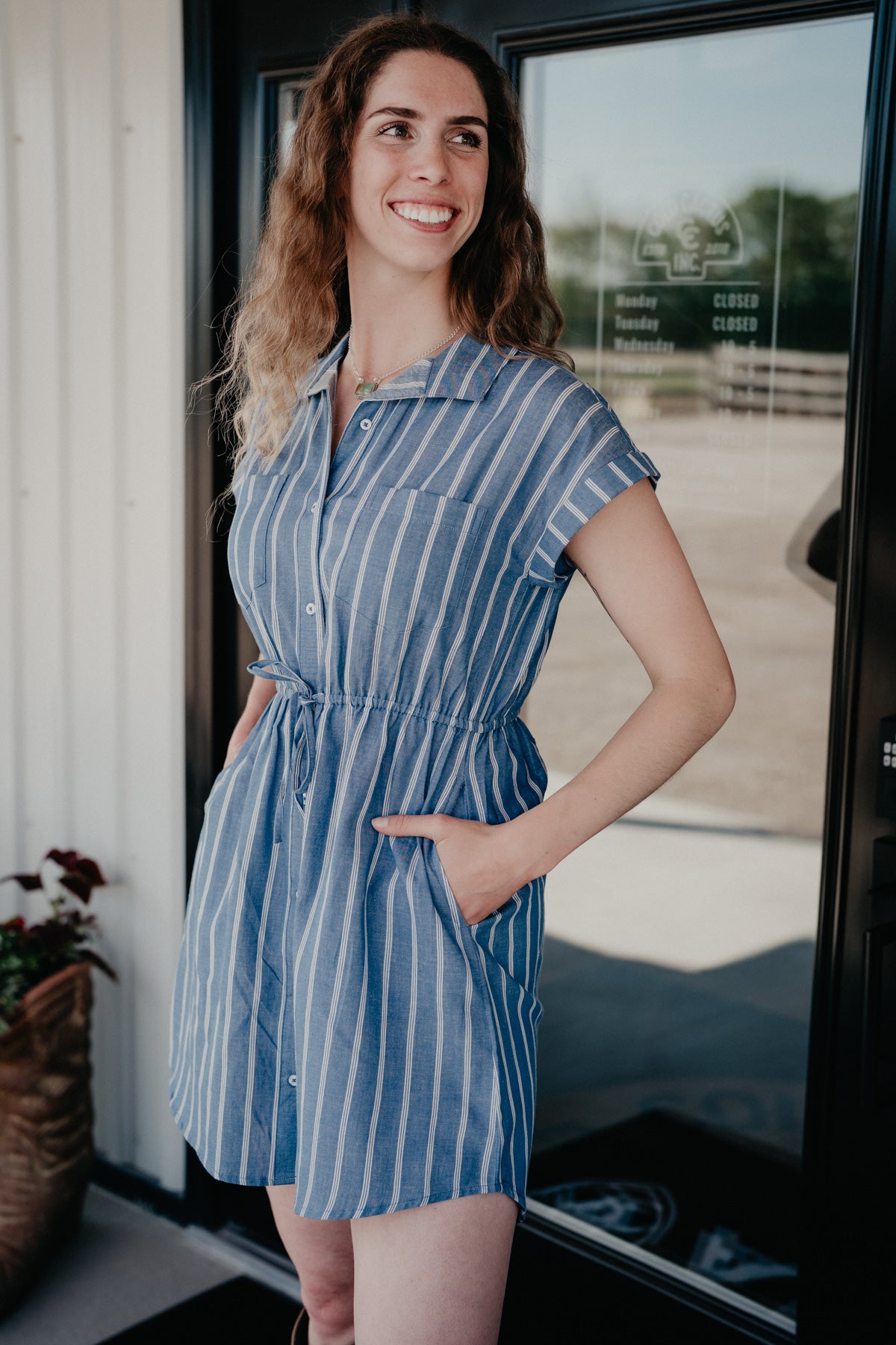 'Carla' Blue/White Striped Shirt Dress (S - XL)
