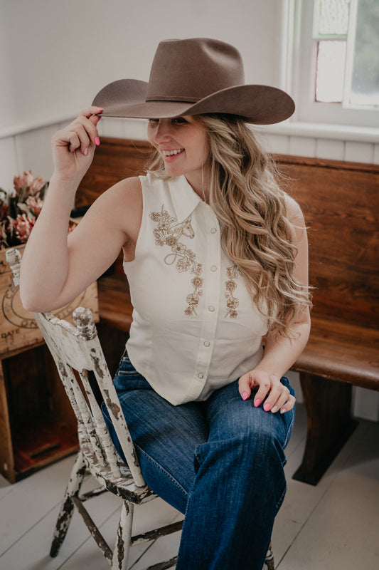 'Sherri' Wrangler Women's Sleeveless Horse Snap Top (XS-XL)