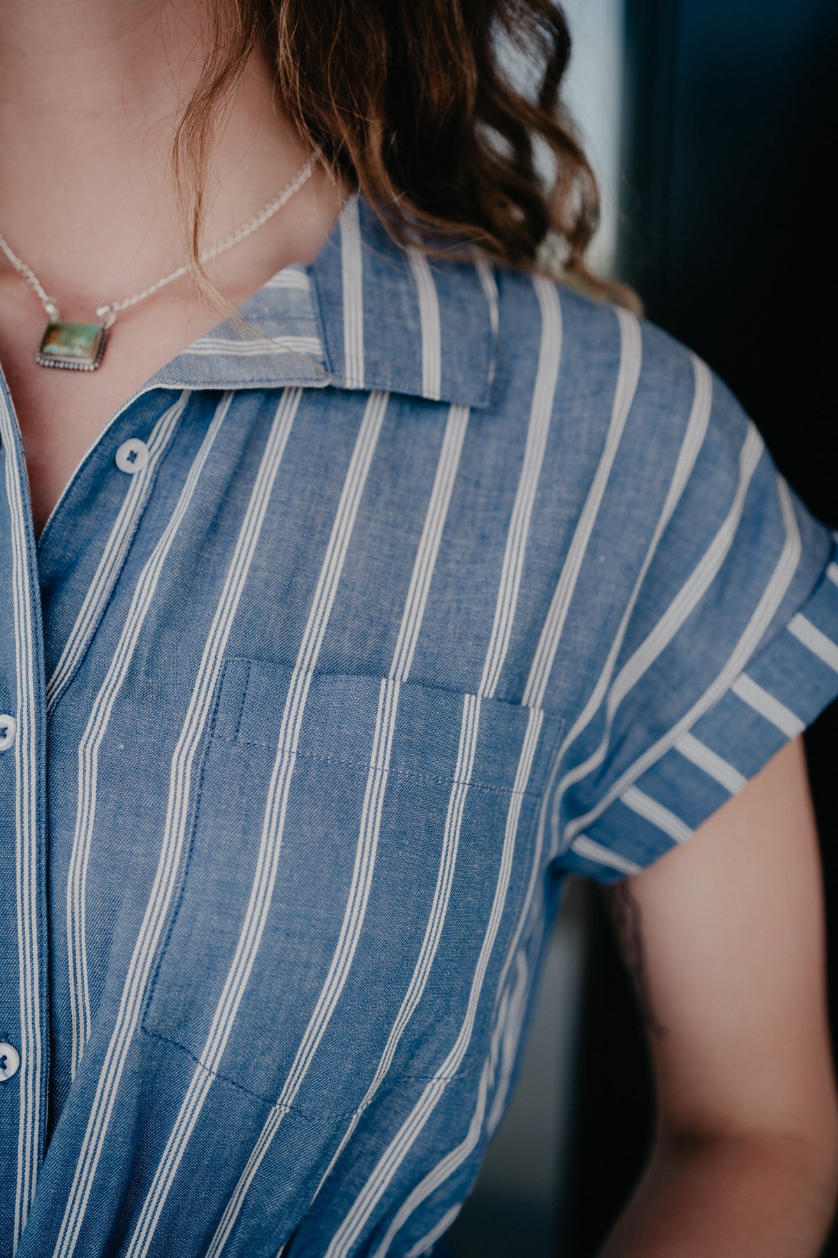 'Carla' Blue/White Striped Shirt Dress (S - XL)