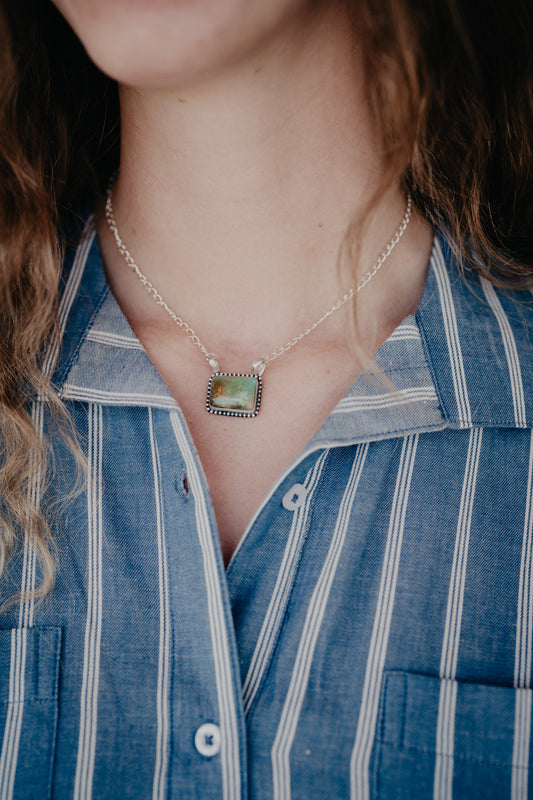 Genuine Sterling Silver & Turquoise Rectangle Necklace