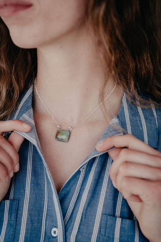 Genuine Sterling Silver & Turquoise Rectangle Necklace