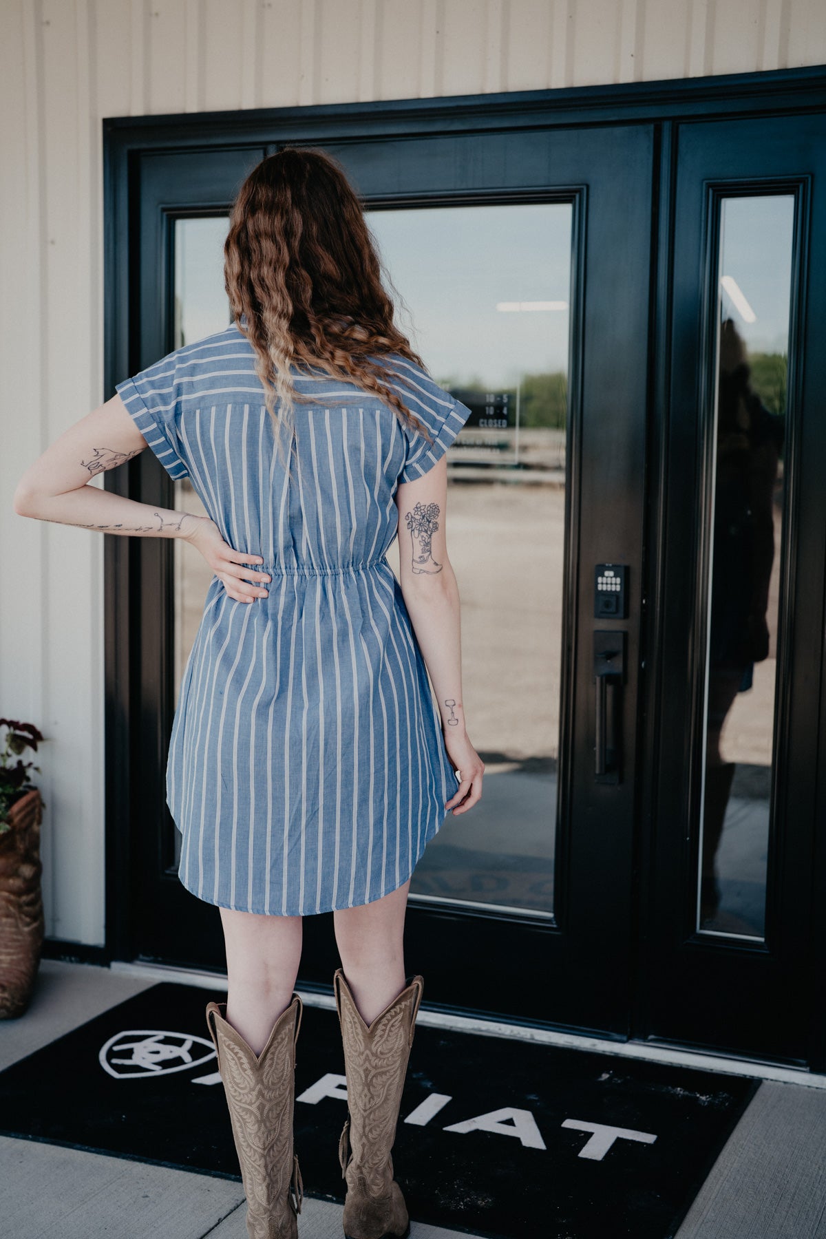 'Carla' Blue/White Striped Shirt Dress (S - XL)