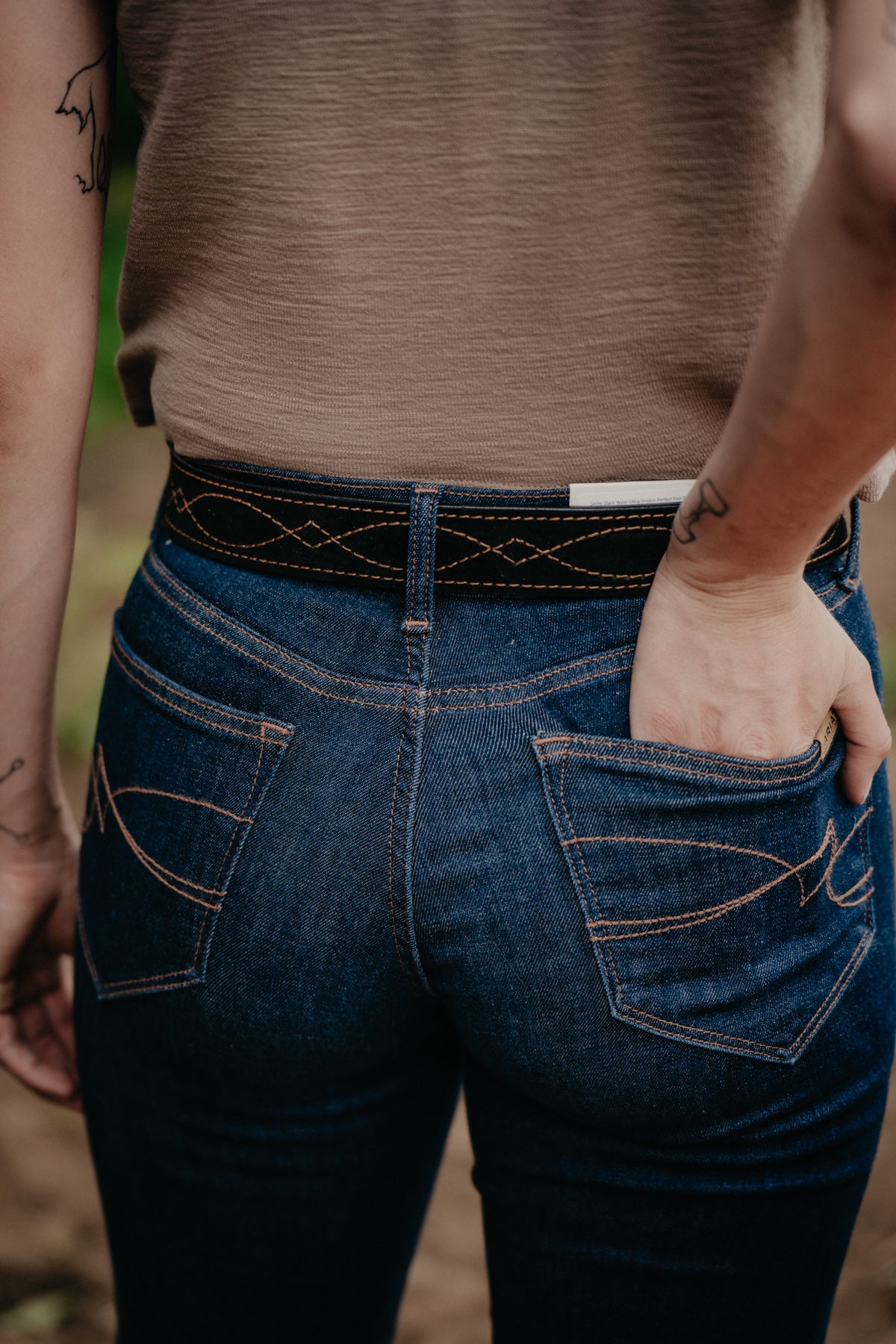 1 1/2" Black Suede with Copper Stitching Belt by Double J