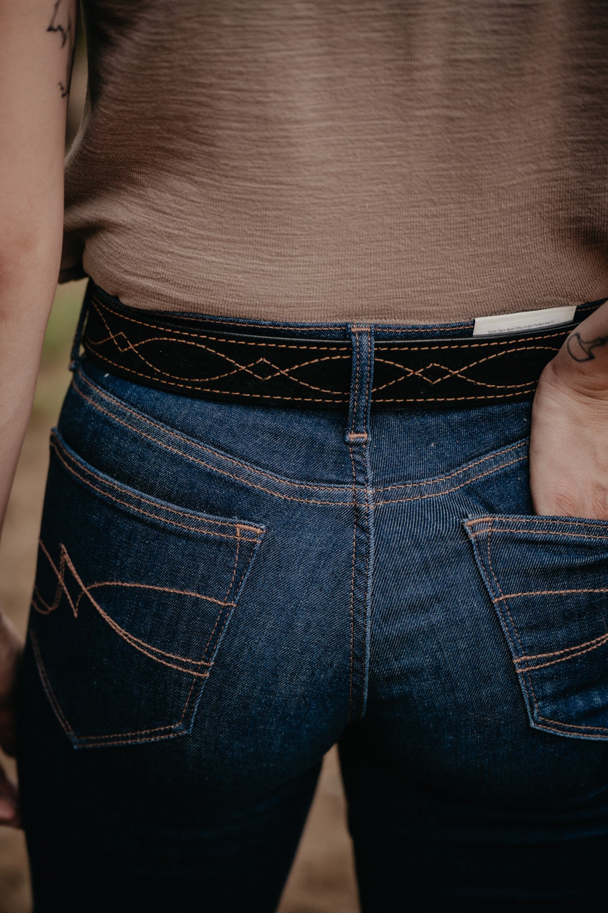 1 1/2" Black Suede with Copper Stitching Belt by Double J