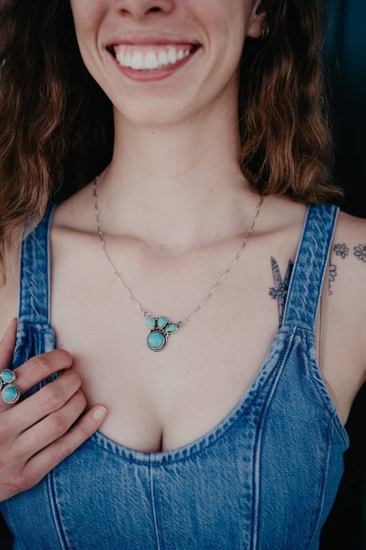Genuine Sterling Silver & Turquoise Cluster Necklace