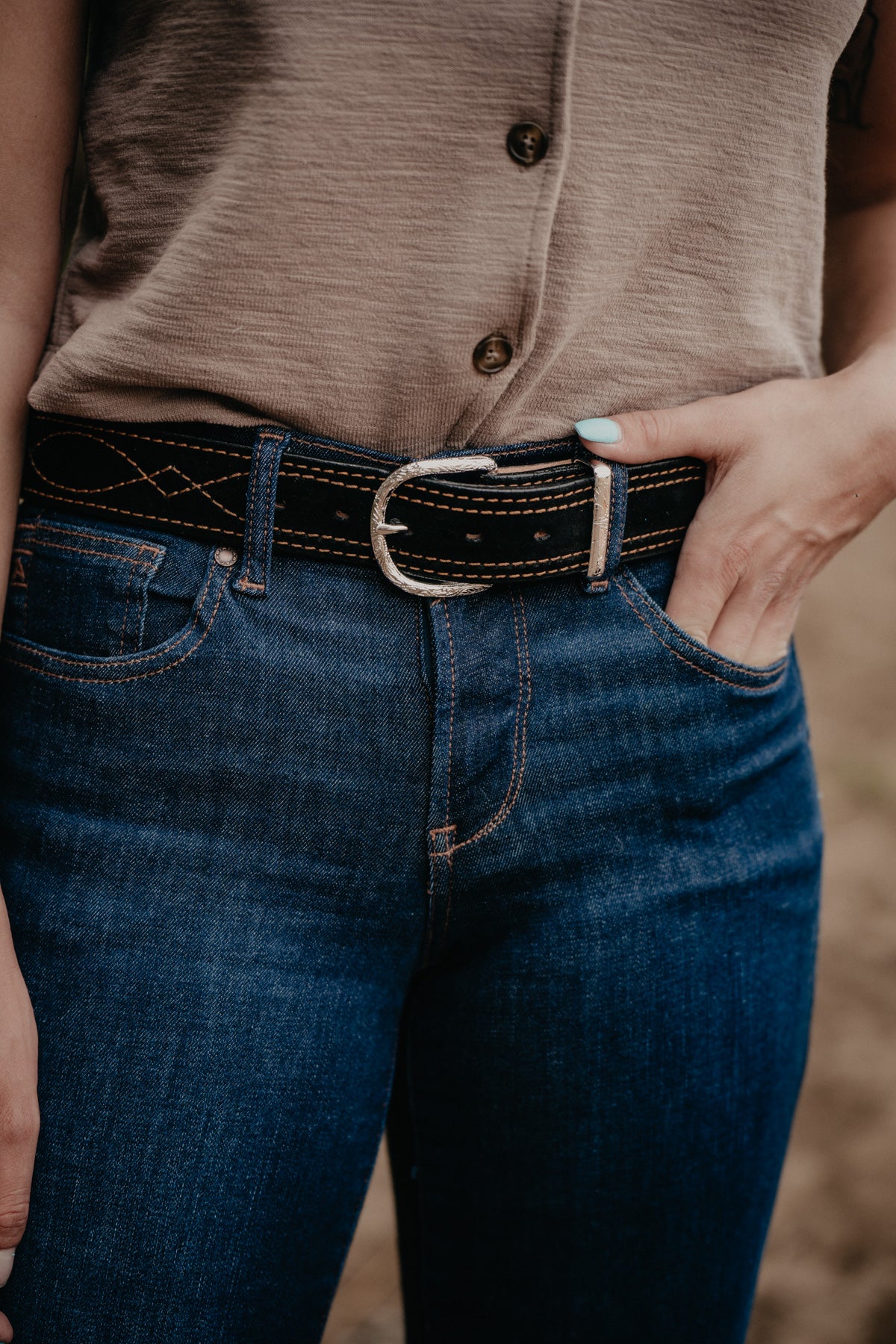 1 1/2" Black Suede with Copper Stitching Belt by Double J