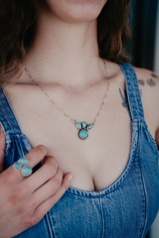Genuine Sterling Silver & Turquoise Cluster Necklace