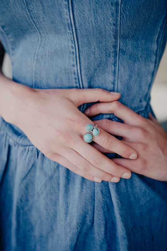 Genuine Sterling Silver & Turquoise Cluster Ring