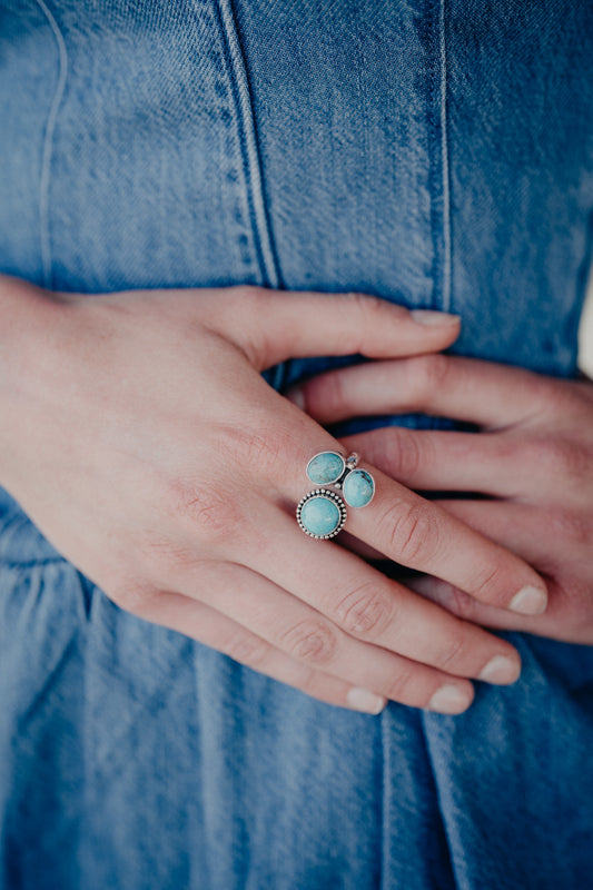 Genuine Sterling Silver & Turquoise Cluster Ring