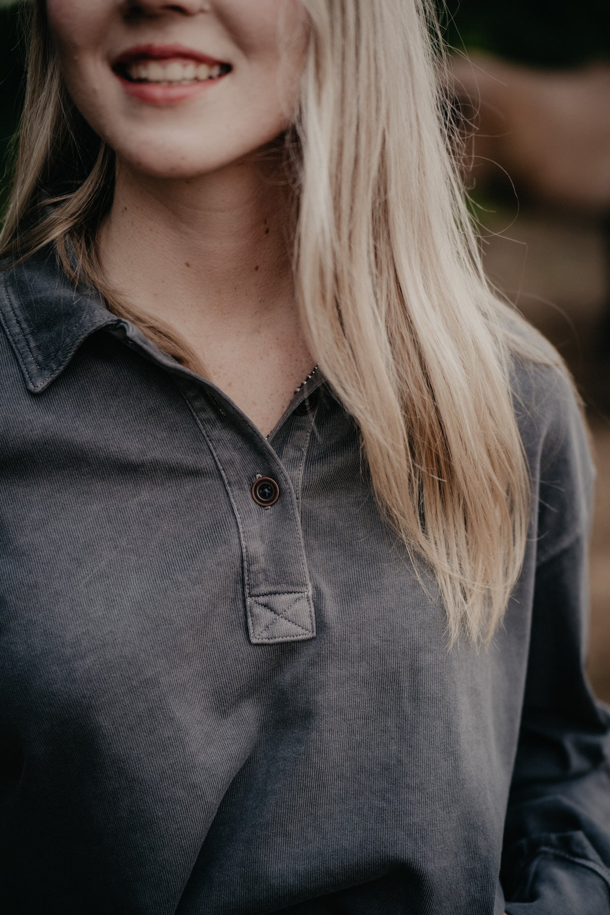 'Lucky' Grey Women's Cropped Long Sleeve Polo by Wrangler