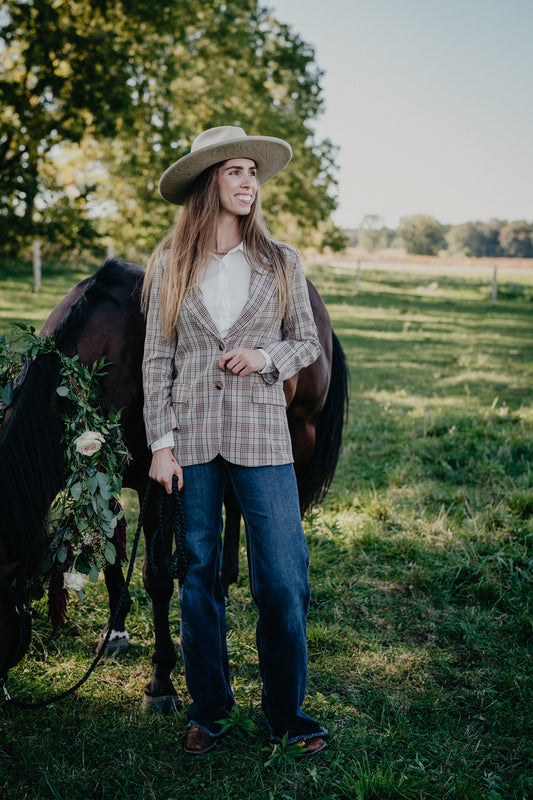 'Mabel' Women's Brown Plaid Blazer
