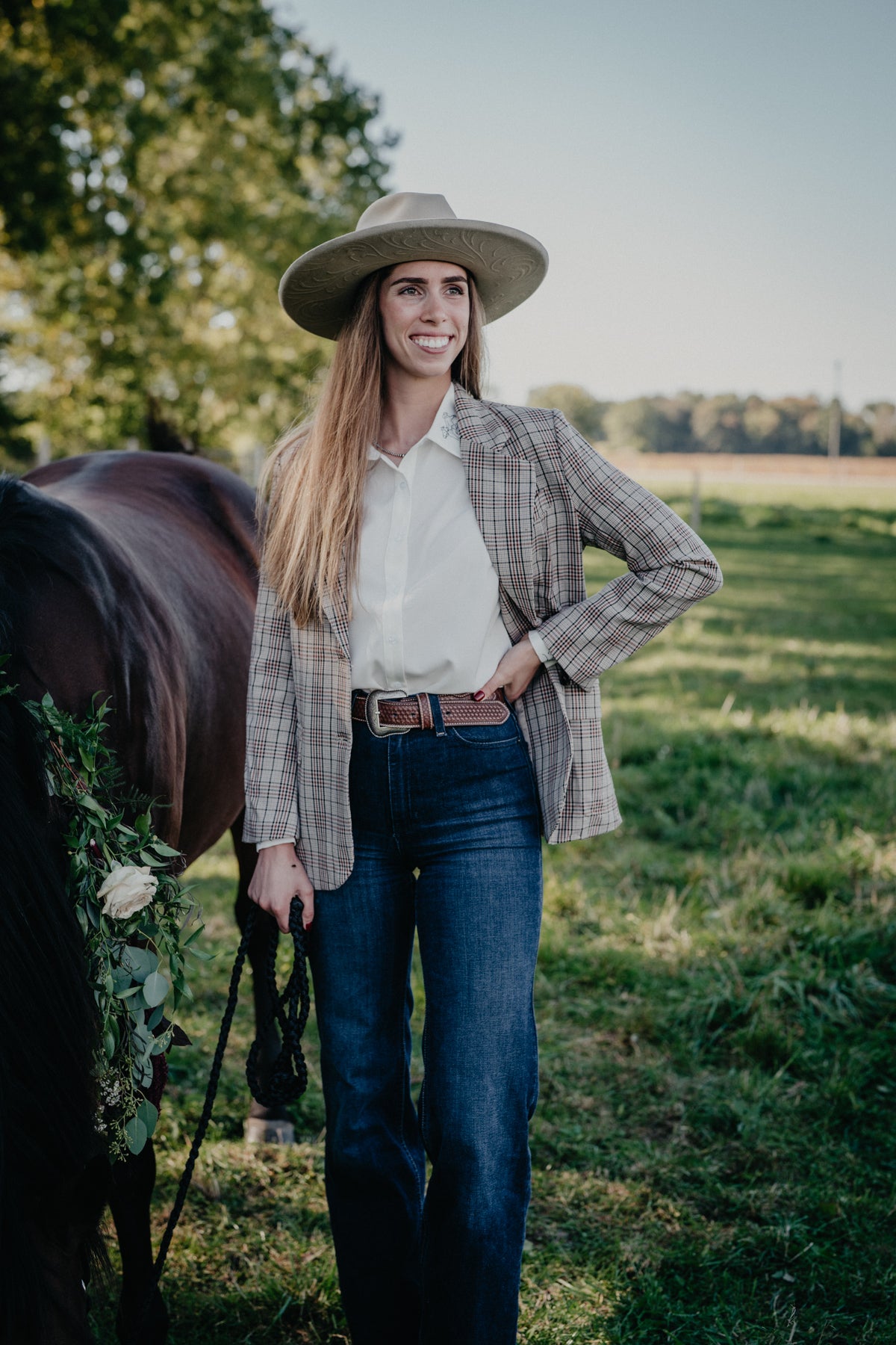 'Mabel' Women's Brown Plaid Blazer