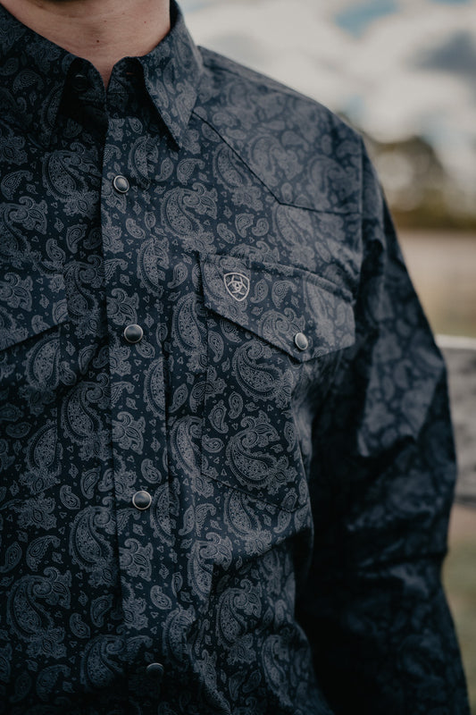 'Finnigan' Men's Black Paisley Ariat Pearl Snap Shirt  (M-XXL)