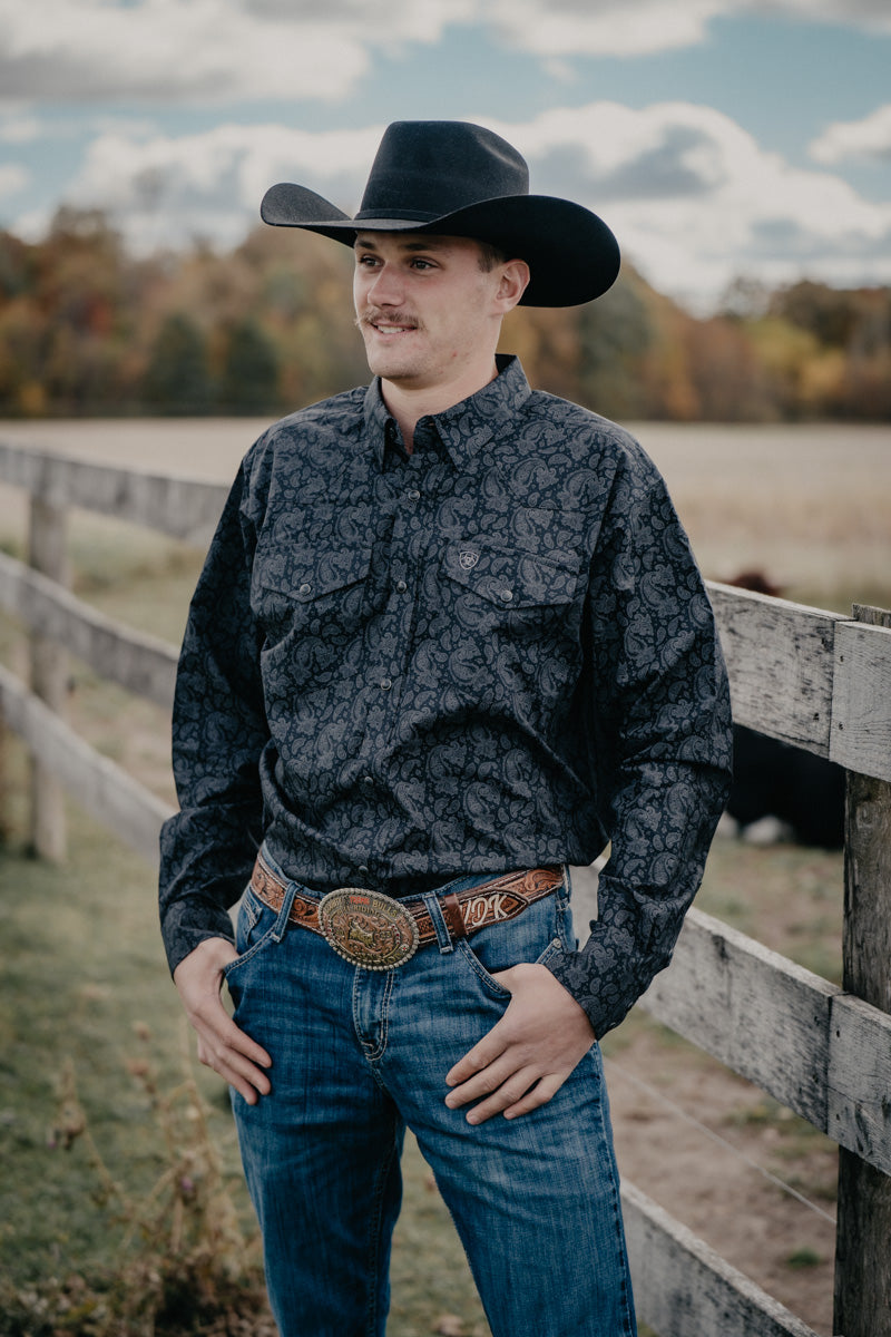 'Finnigan' Men's Black Paisley Ariat Pearl Snap Shirt  (M-XXL)