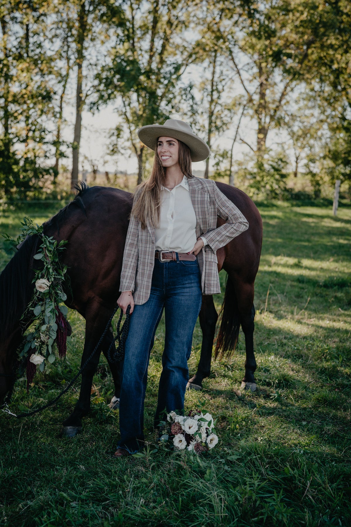 'Mabel' Women's Brown Plaid Blazer