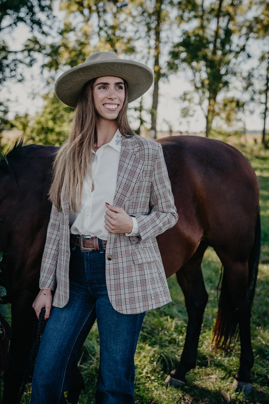 'Mabel' Women's Brown Plaid Blazer