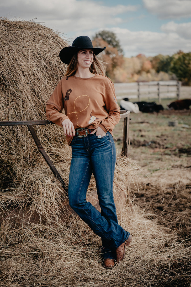 'Helena' Long Sleeve Boat Neck Western Sweater (S-L)