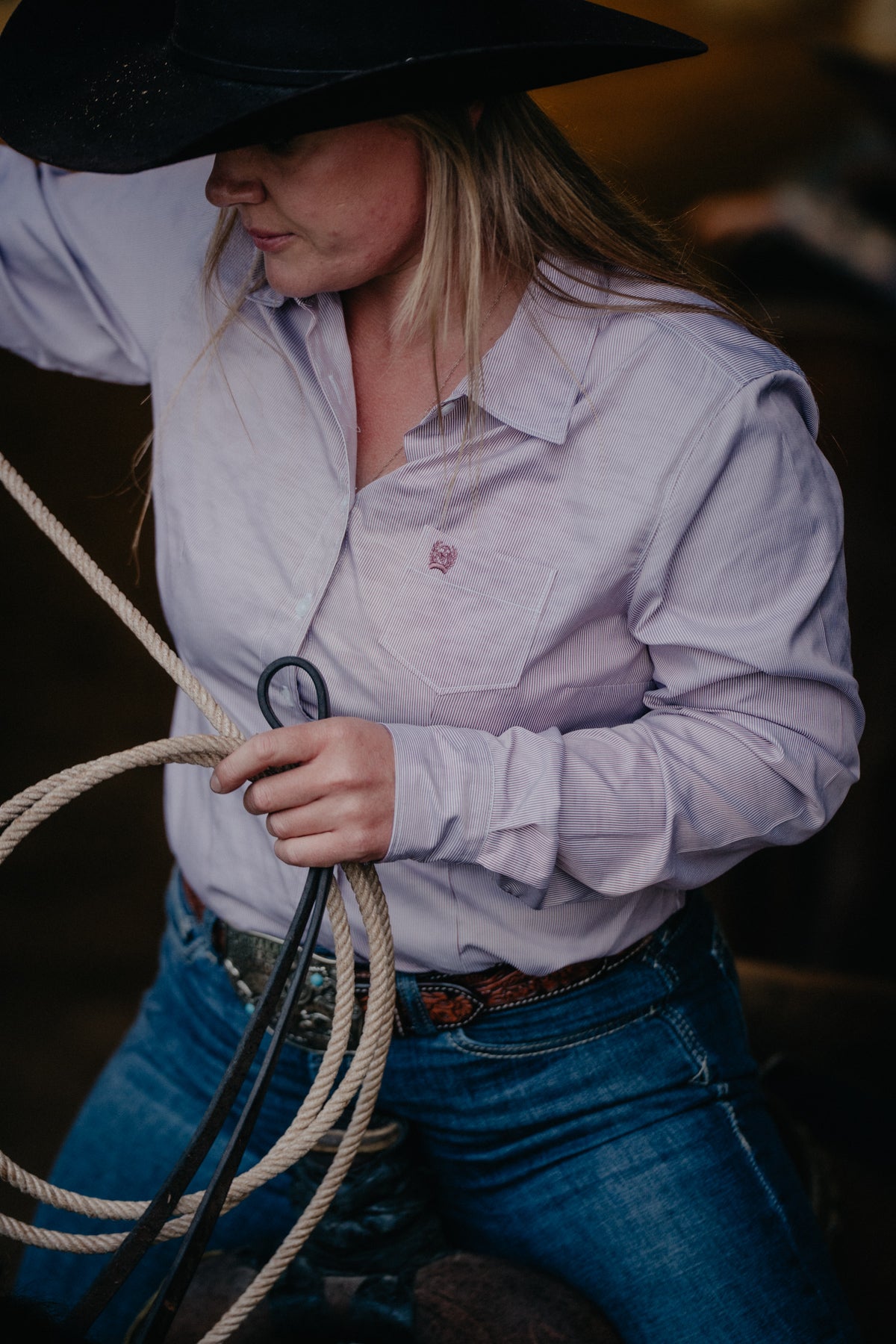 'Tanya' Women's Plum Stripe CINCH Button Down (XS-XXL)