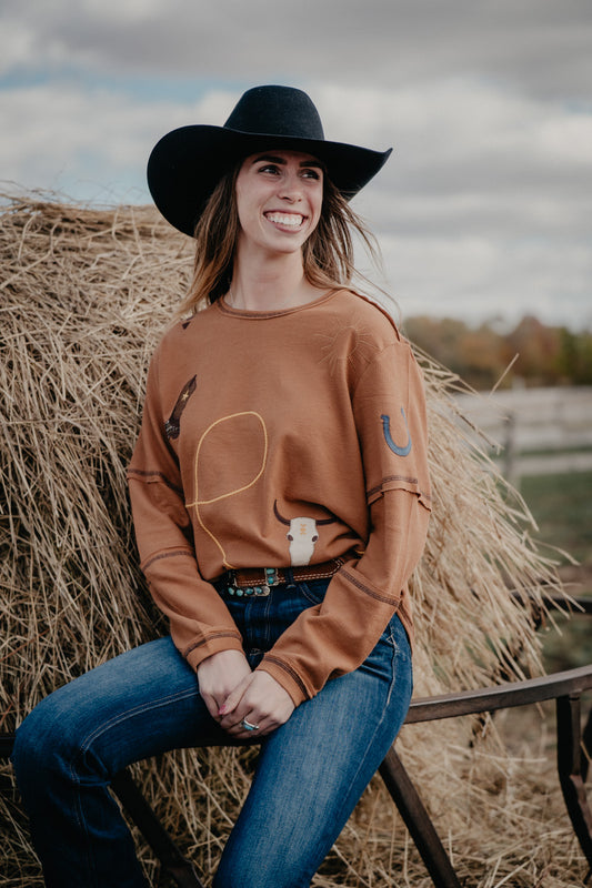 'Helena' Long Sleeve Boat Neck Western Sweater (S-L)