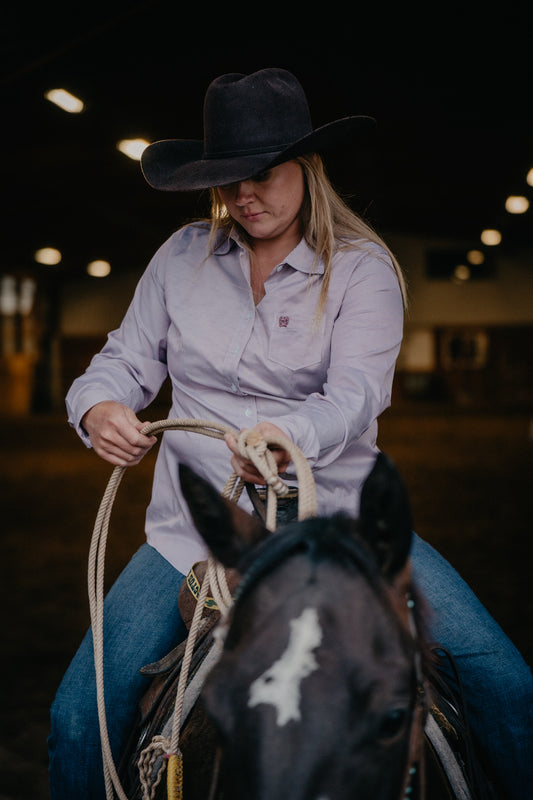 'Tanya' Women's Plum Stripe CINCH Button Down (XS-XXL)