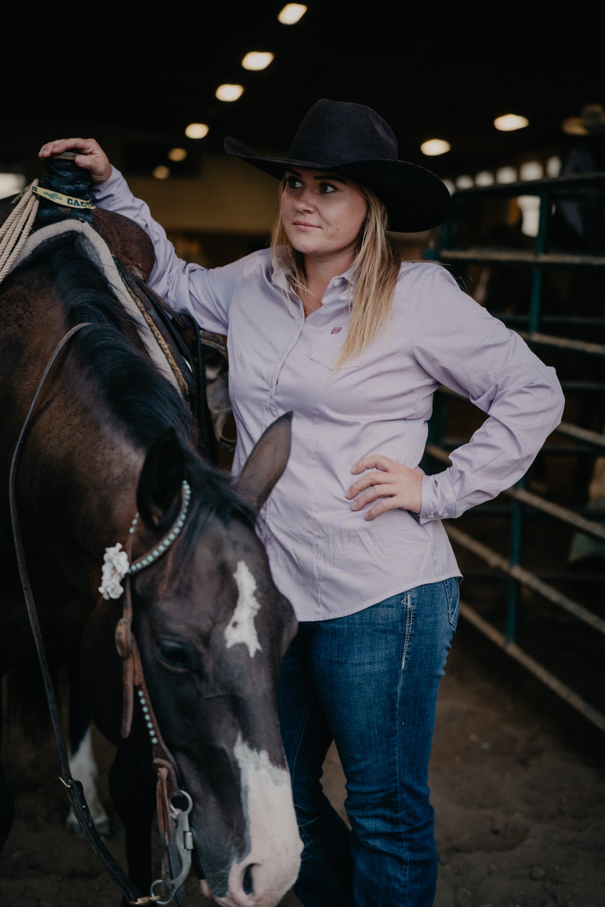 'Tanya' Women's Plum Stripe CINCH Button Down (XS-XXL)