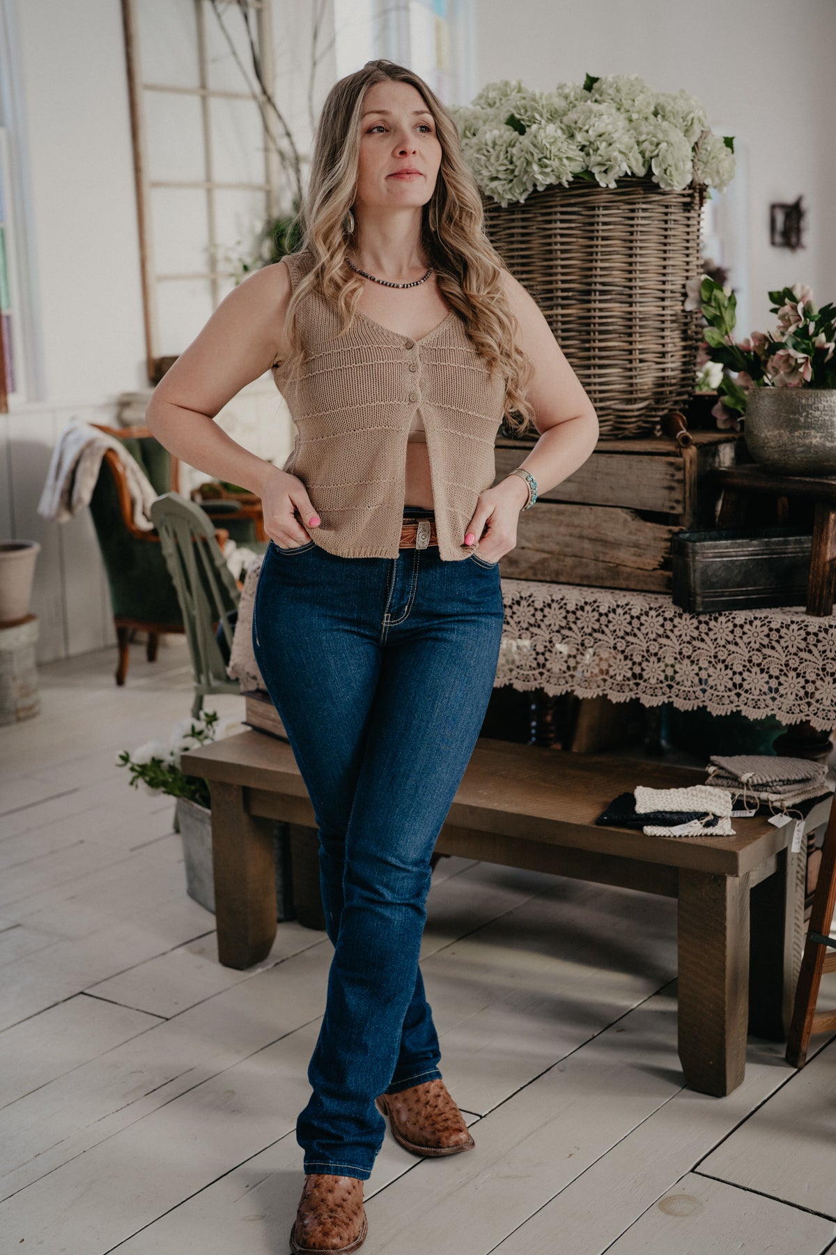 'Reya' Button Detail Split Hem Crochet Knit Vest (S-L)