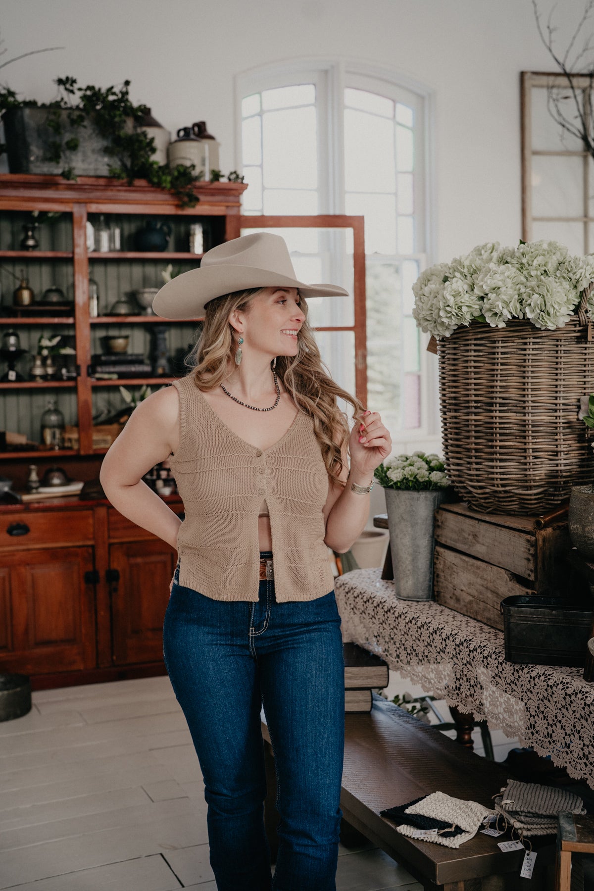 'Reya' Button Detail Split Hem Crochet Knit Vest (S-L)