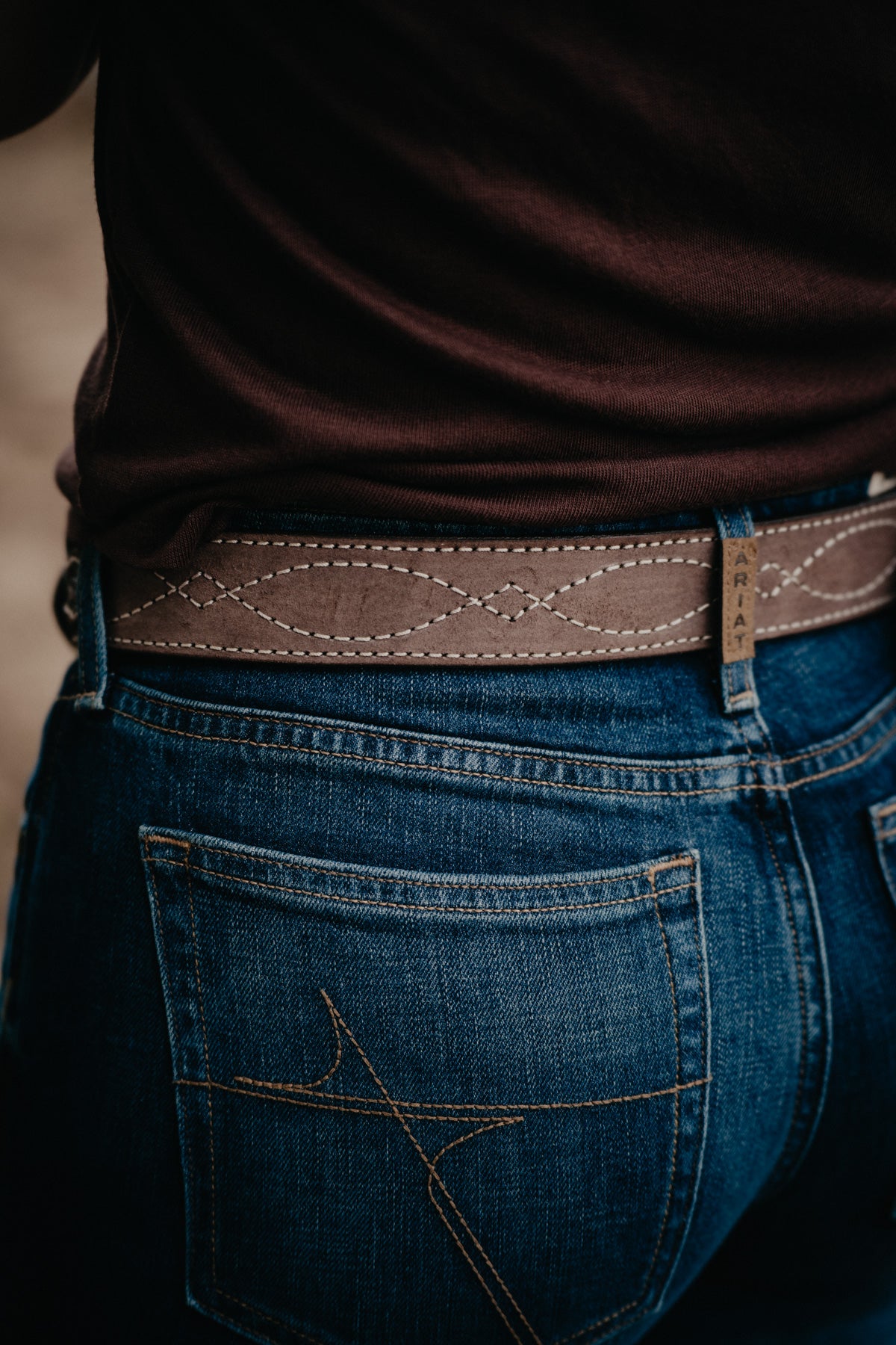Vintage Brown Belt with Figure 8 Stitched Roughout and Floral Tooled Billets by Double J Saddlery (1 1/2")