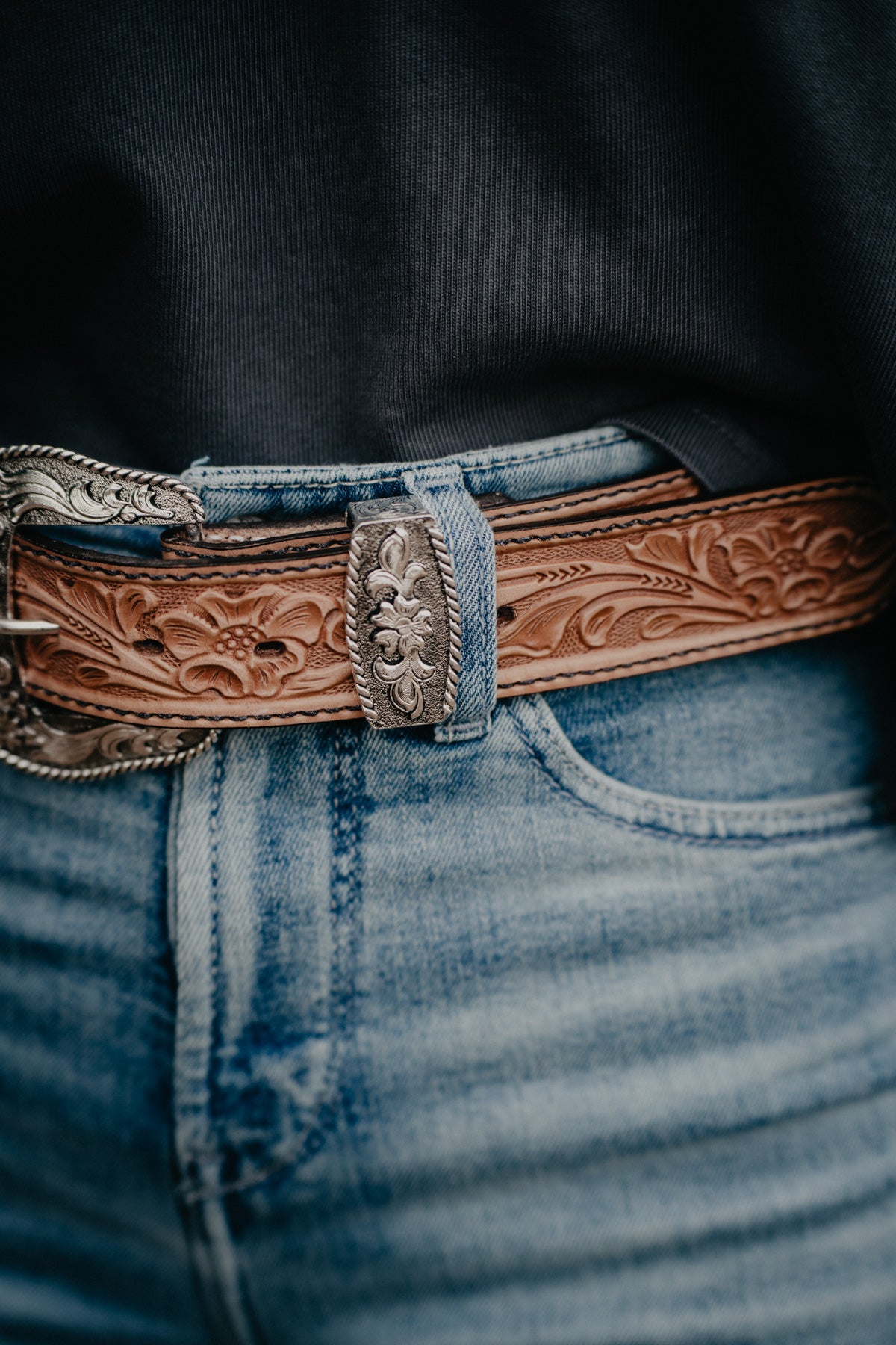 Pecan Vintage Floral Tooled Belt