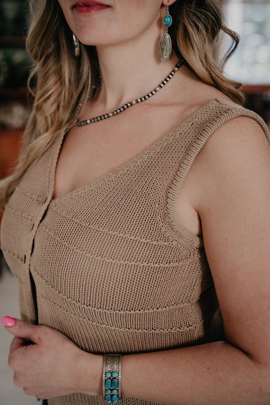 'Reya' Button Detail Split Hem Crochet Knit Vest (S-L)
