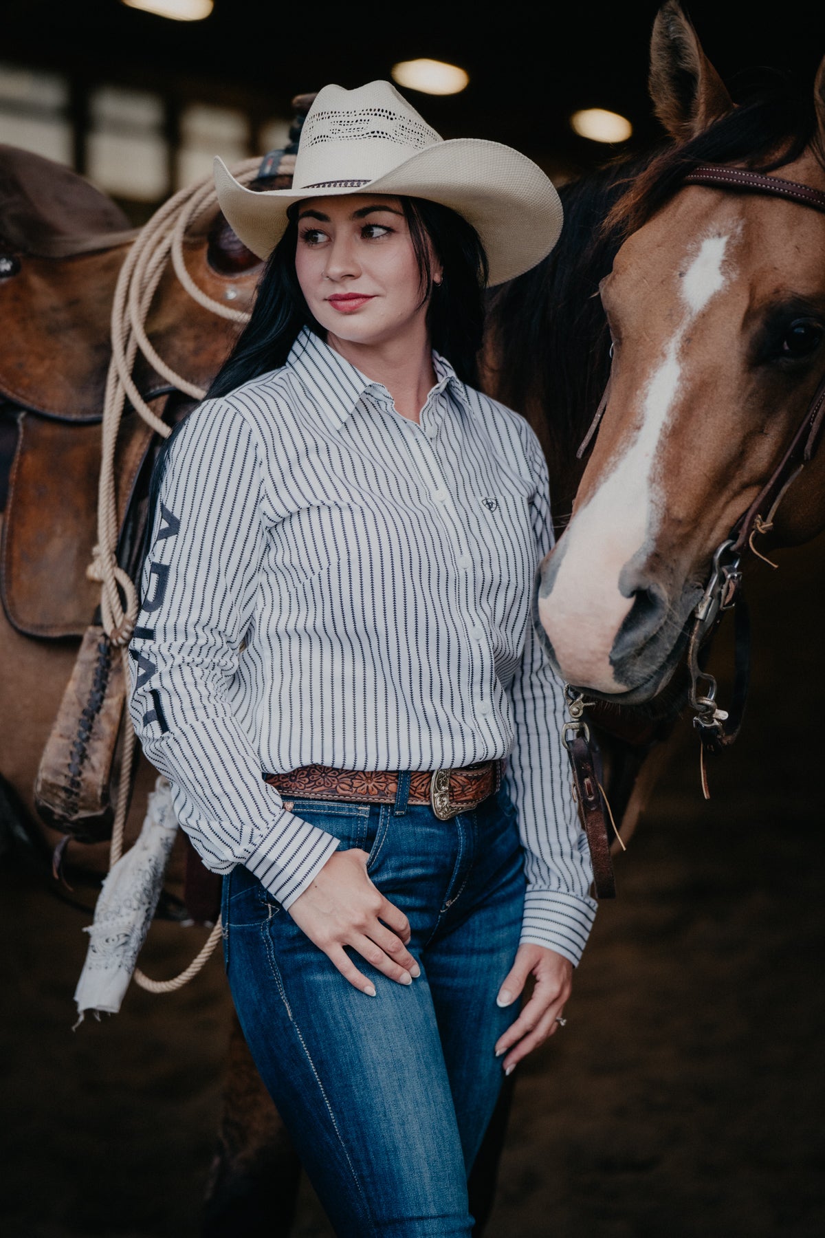 'Athena' Women's Ariat Kirby Black & White Team Button Down Shirt ( XS-XXL)